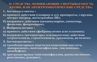 Средства понижающие свертываемость крови