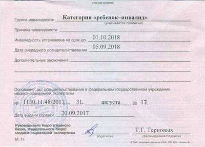 Свидетельство о статусе инвалида.
