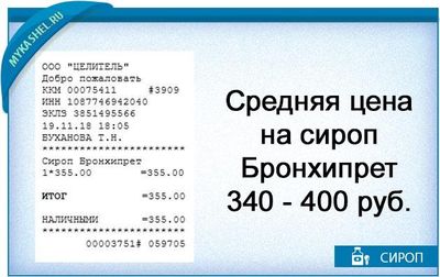 Средняя цена на сироп бронхипрет 360 рублей