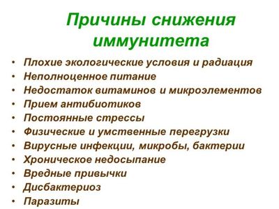 Причины снижения иммунитета