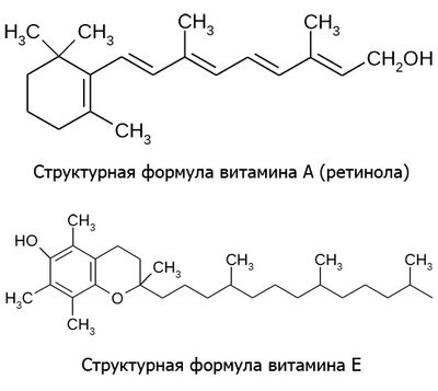 Витамины А и Е - структурные химические формулы